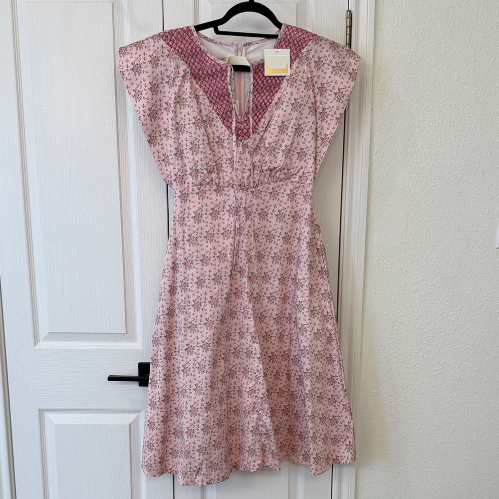 Dondolo Rosalie Pink Floral Dress Flutter Sleeve Smocked Waist NWT Size XS